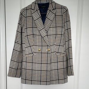 Talbots Checkered Blazer with Gold Accents